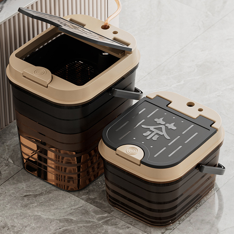 Transparent Flip-Top Tea Bucket, Waste Water Bucket, Tea Set, Tea Table, Tea Trash Can, Tea Table Drainage Bucket, Tea Bucket, Tea Residue Bucket