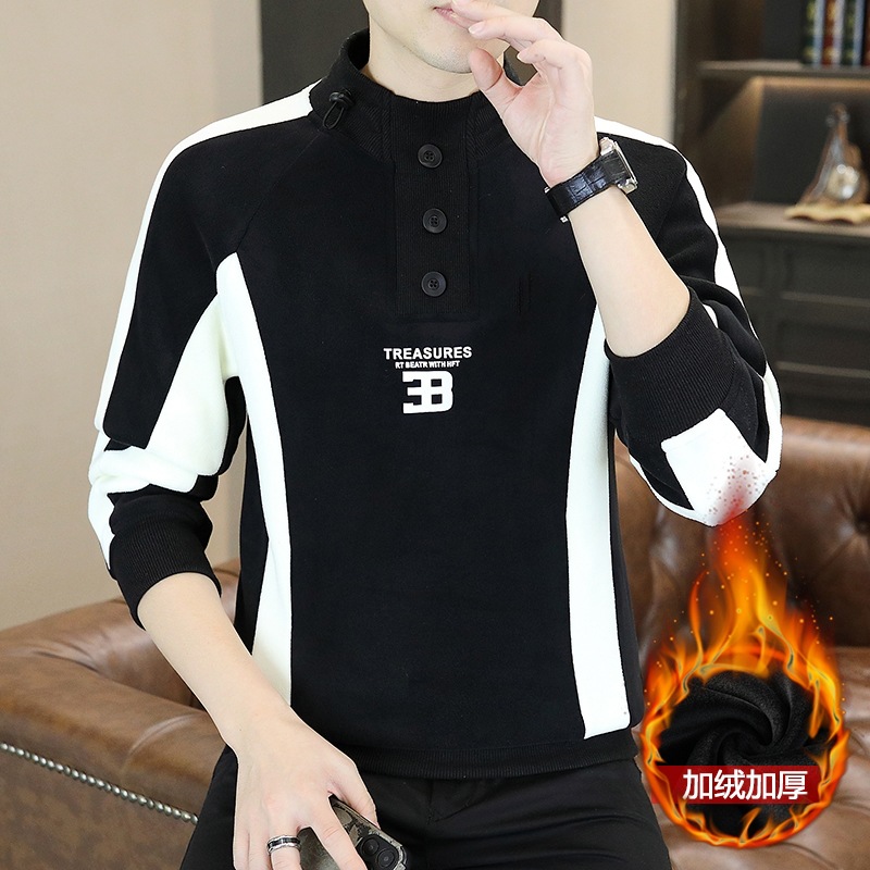 Teenagers' Autumn and Winter Main New Sweatshirt Style Casual Fleece High-Neck Sweatshirt for Men, Fleece-Lined and Thickened, Data Model, Ample Stock