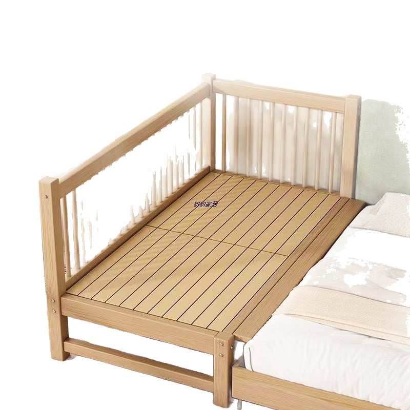 Walnut Spliced ​​Bed Children's Solid Wood Spliced ​​Bed Bed Widened Baby Spliced ​​Bed Thickened Baby Child