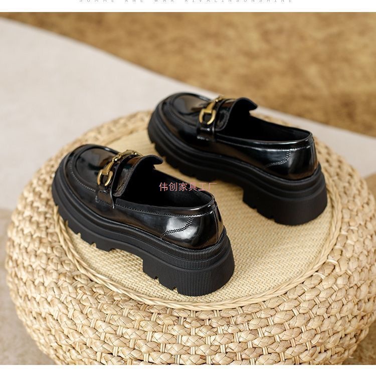 Real Soft Leather Thick Heel Loafers for Women 2025 New Versatile Thick Sole Jk Flats High Heels British Style Small Leather Shoes for Women