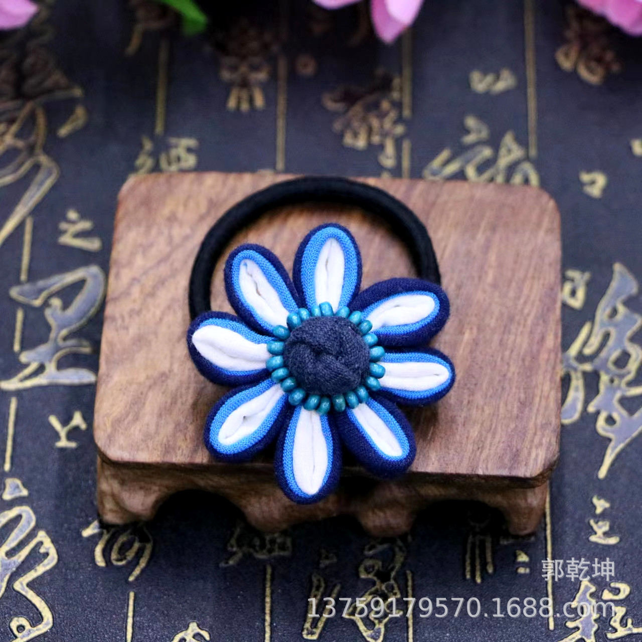 Indigo-Dyed Head Flower Yunnan Ethnic Style Blue Tie-Dyed Cloth Peacock Flower Pattern Head Flower Headband Series