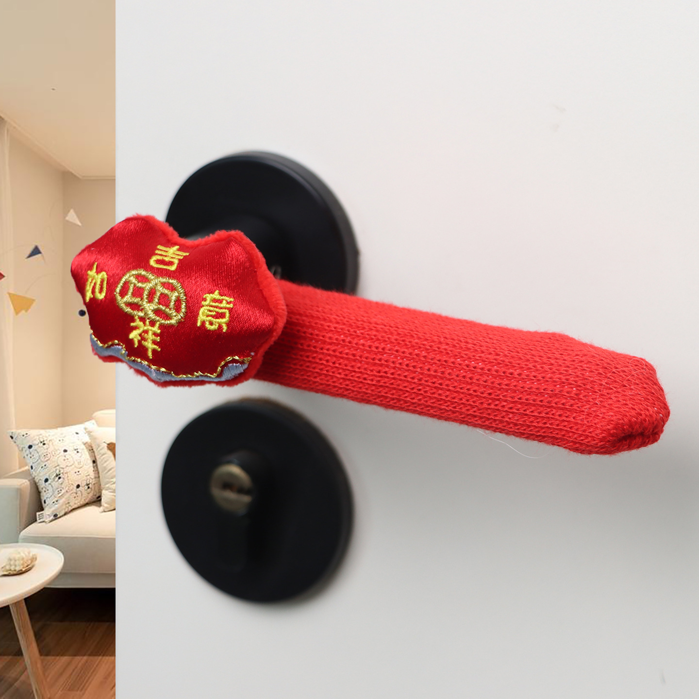 New Year's Atmosphere Decoration Universal Door Handle Cover Winter Anti-Freeze and Warm Door Handle Protective Cover Non-Static