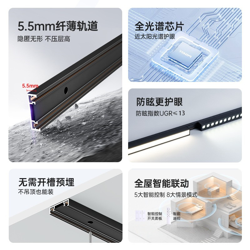 Ultra-Thin Surface-Mounted Magnetic Track Light 5.5mm Black and White Smart Ceiling-Free Living Room Without Main Grille Floodlight