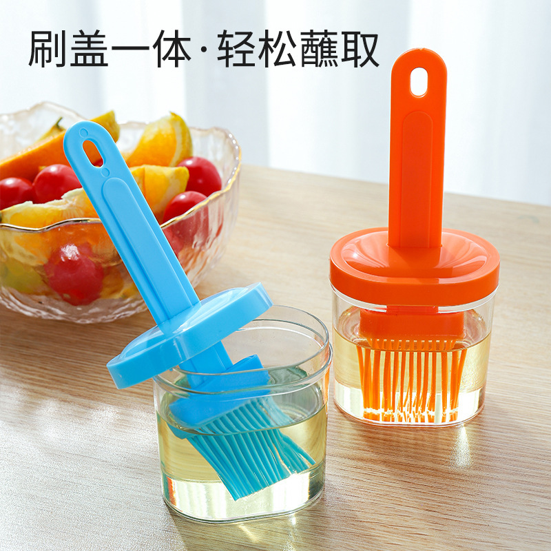Household Silicone Oil Brush with Bottle Small Oil Pot Kitchen High Temperature Baking Artifact Plastic Integrated Barbecue Oil Bottle Brush