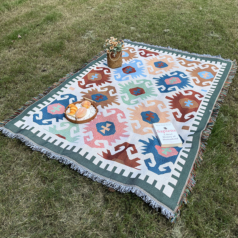 Tent moisture-proof picnic mat camping tablecloth lawn mat bohemian knitted line blanket outdoor camping blanket