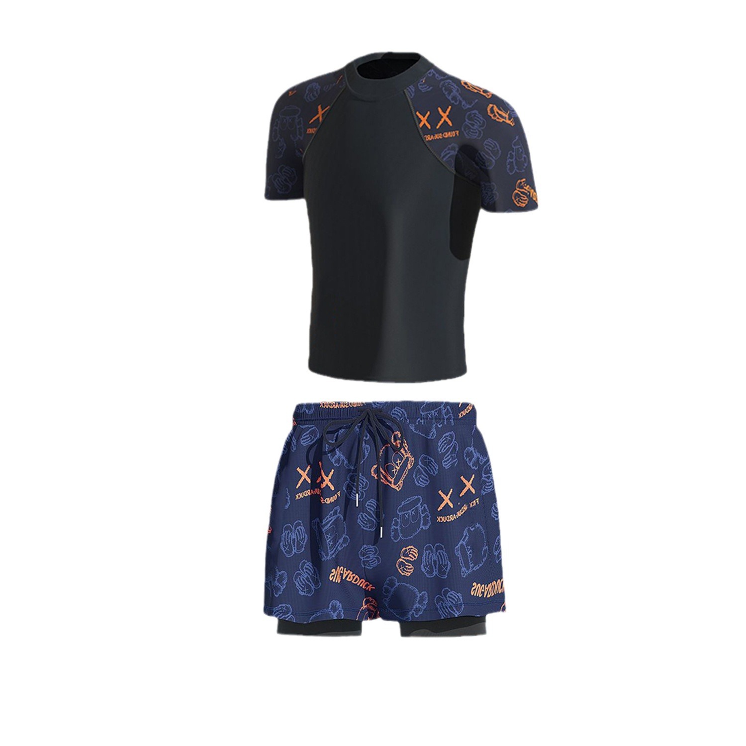 Men's Swimsuit Set New Fashion Large Size Boxer Fake Two-piece Anti-embarrassment Printed Sports Swimming Hot Spring Shorts