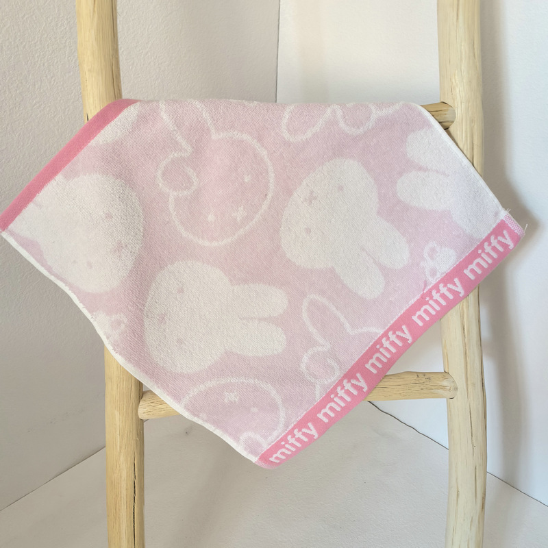 Export single cotton cotton yarn-dyed jacquard double-sided terry Miffy series large square towel hand wash absorbent towel