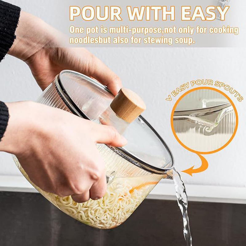 Bear Striped Pot Glass Pot Soup Pot Thickened Double-Handle Transparent Glass Milk Pot Instant Noodle Bowl High-Value Hot Pot Non-Stick