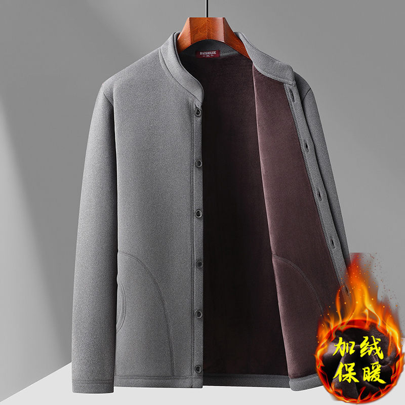 Кардиган для мужчин среднего и пожилого возраста, утепленная куртка для отцов, свободная внутренняя куртка для пожилых людей, теплая верхняя одежда