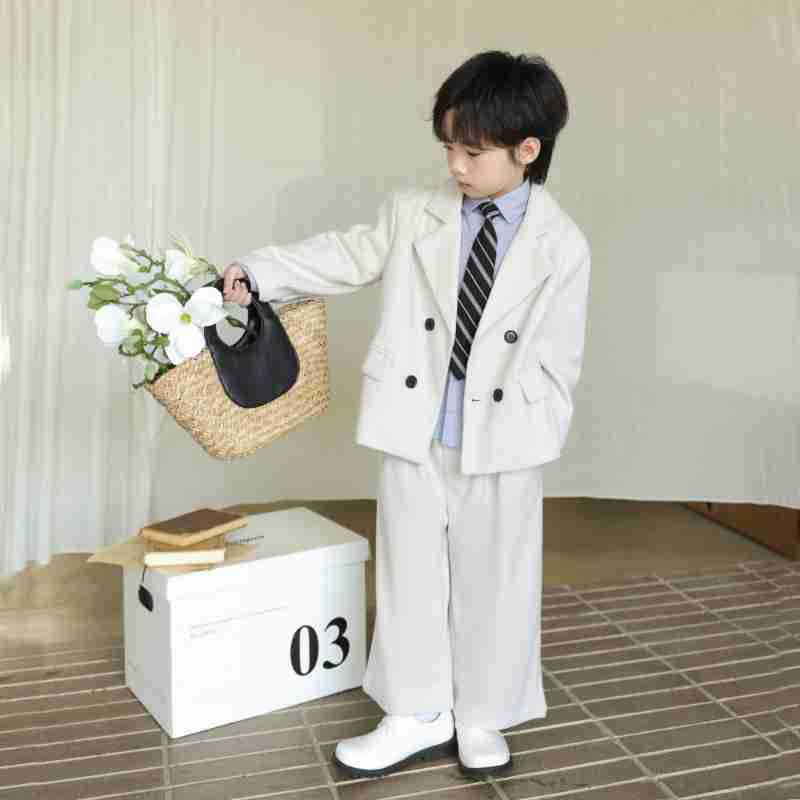 Boys' Woolen Suit Autumn and Winter New Korean Version Thickened Children's Small Suit Wedding Flower Boy Speech Performance Outfit