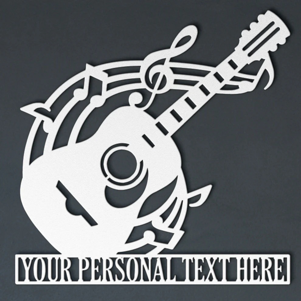 Personalized Guitar Name Metal Sign, Music Room Wall Decor Gift