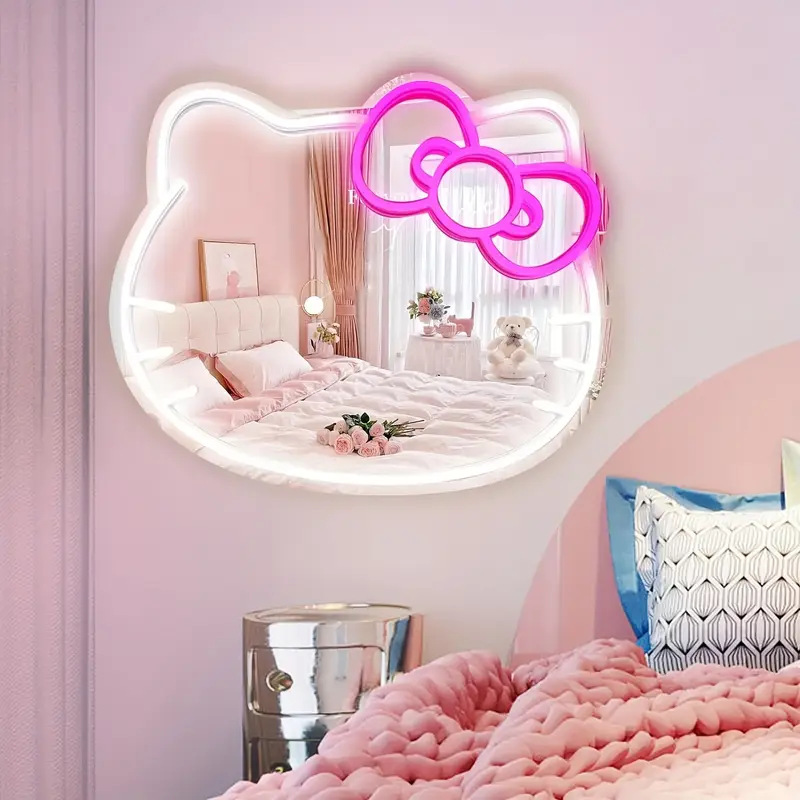 Hello Kitty Neon Sign Personalized Neon Light Mirror Makeup Mirror with Led Light Sign Mirror