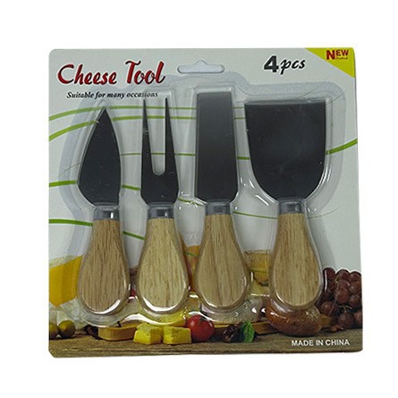 Factory in stock Stainless Steel Oak Handle Cheese Knife Four-piece Cream Cheese Pizza Cutter Cake Shovel Knife Set