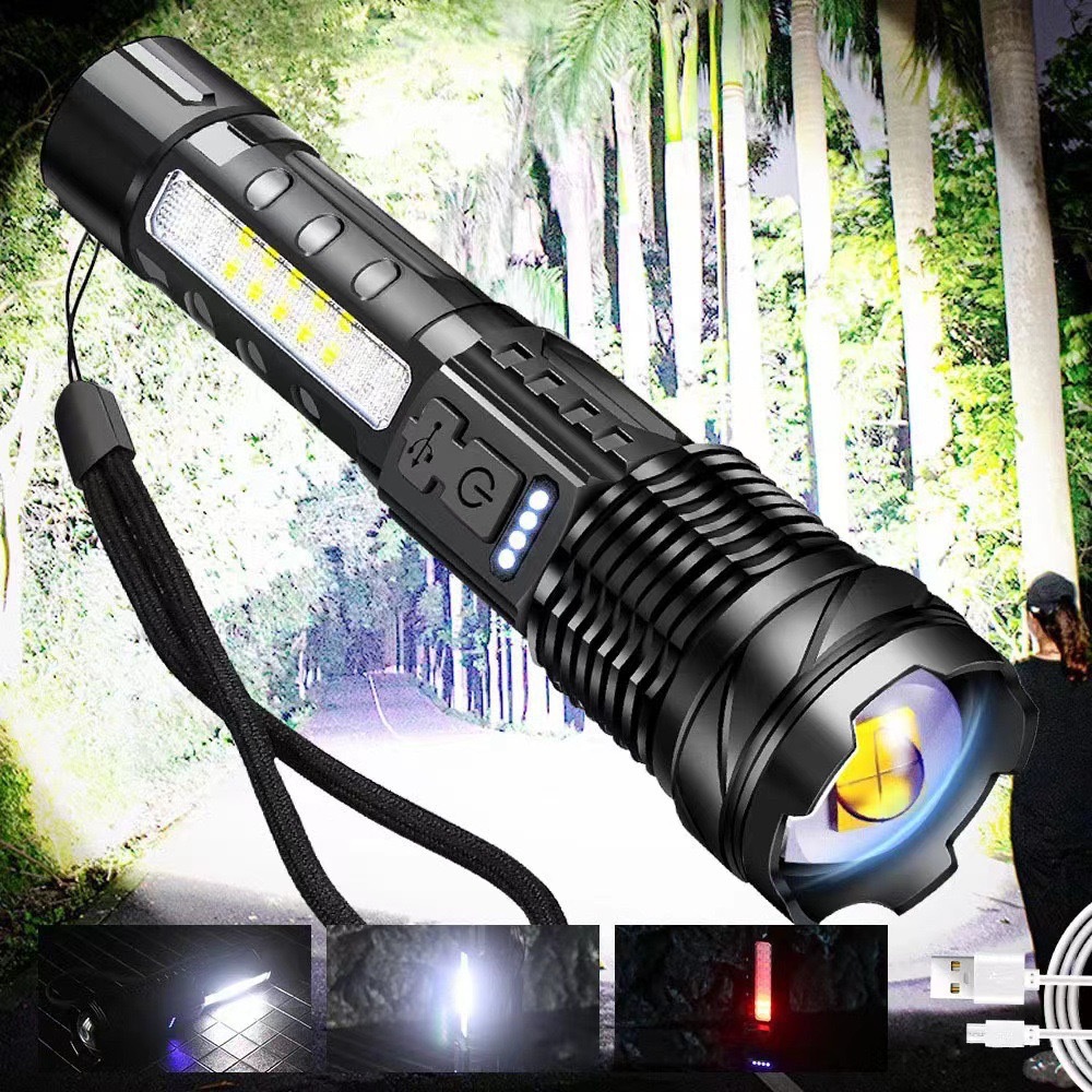 Cross-border explosion outdoor LED flashlight portable zoom type-c charging long life mini bright flashlight