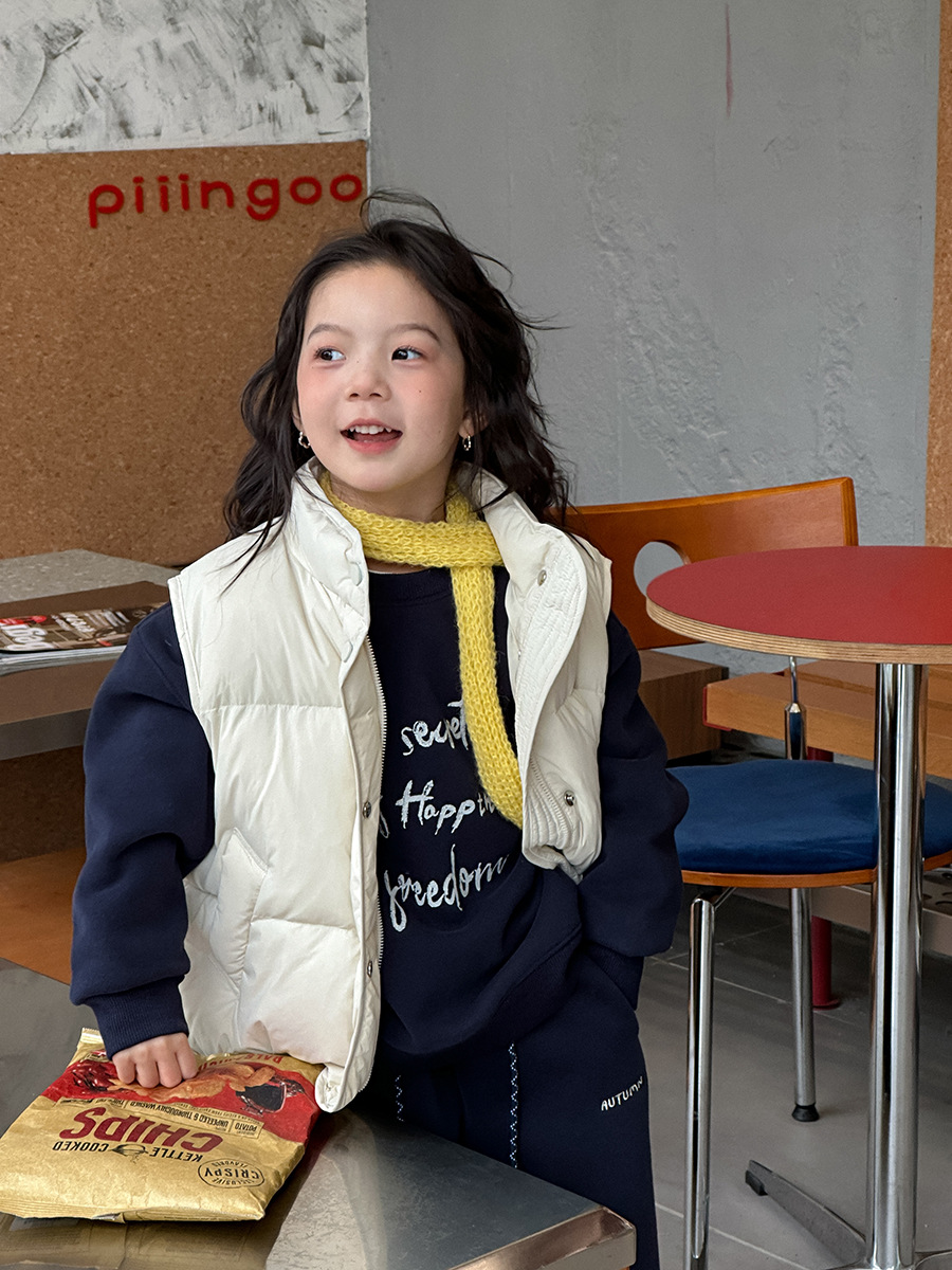 New National Standard White Duck down with Traceability~ Children's Winter Casual Versatile Warm down Vest Loose Stand-Up Collar Waistcoat