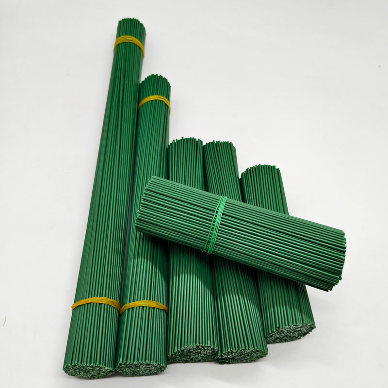 Manufacturer's No. 2 Twist Stick Artificial Flower Stem Green Plastic Wrapped Iron Wire Flower Stem Handmade Simulation Rose Material Wholesale
