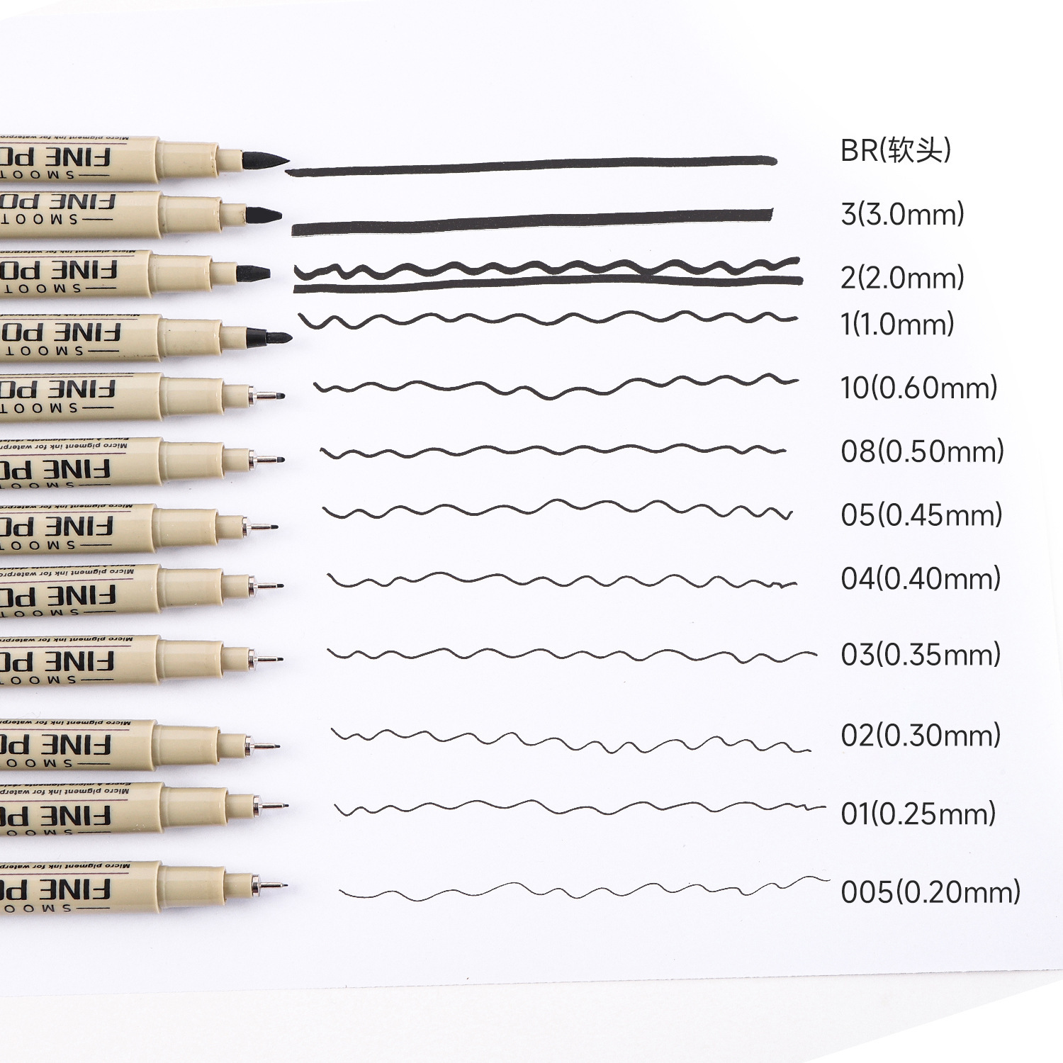 Wholesale Art Needle Tube Hook Line Pen Black Drawing Pen 12 Specifications Set Anime Hand-Painted Non-Fading Hook Line Pen