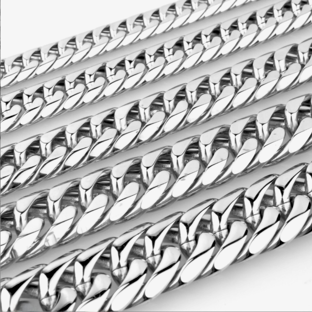 European and American Hot Sale Men's Titanium Steel Stainless Steel Thick Chain Double Buckle Cuban Chain Six-sided Mill Multi-layer Chain Punk Style Necklace