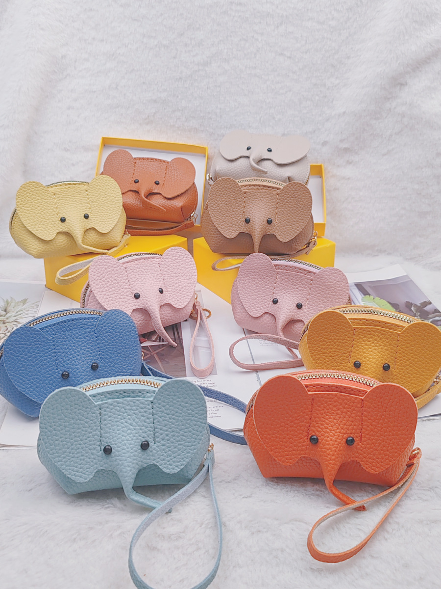 New hot-selling leather elephant coin purse women's bag pendant creative card holder storage lipstick bag zipper coin purse