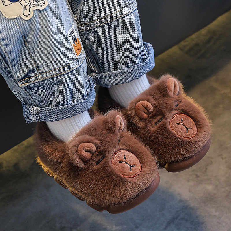 Kapibala Winter Kidsren's Cotton Slippers for Boys, Warm and Velvet, Home Family, Medium and Large Kidsren's Baby Bag Heel Cotton Shoes
