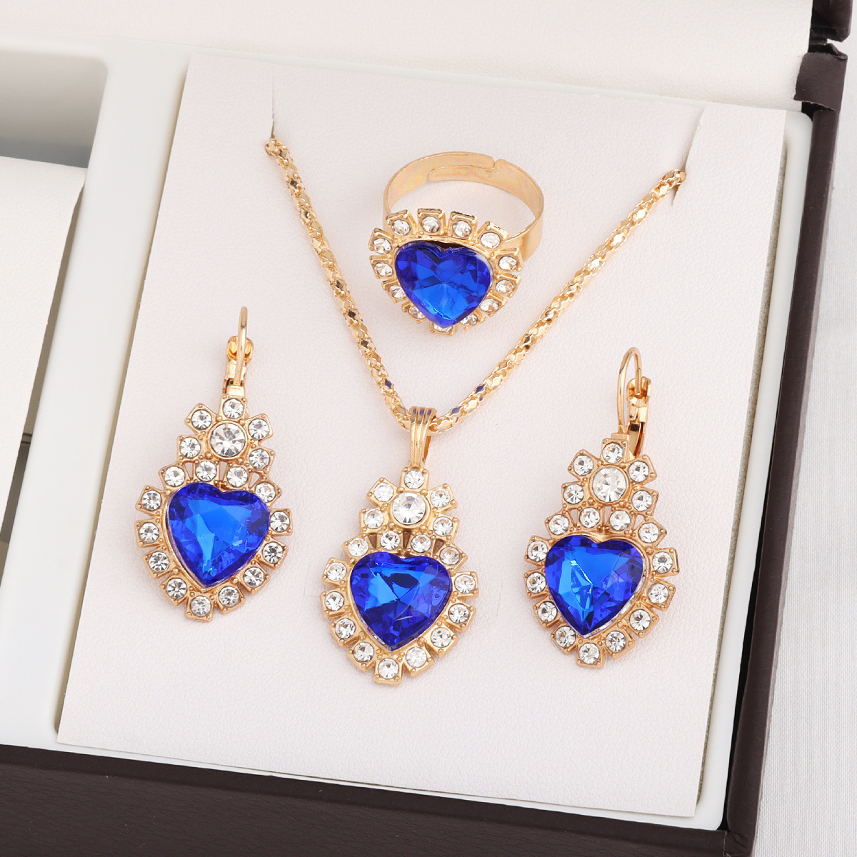 European and American Cross-Border Jewelry Pendant Necklace Earrings Ring Set with Diamonds Three-Piece Set Fashionable Bridal Decorative Jewelry Set