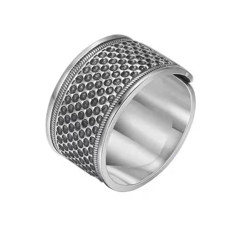 Thai Silver open retro Xiangyun ring men's fashion ring men's single ring Lucky Lucky thimble ring ethnic