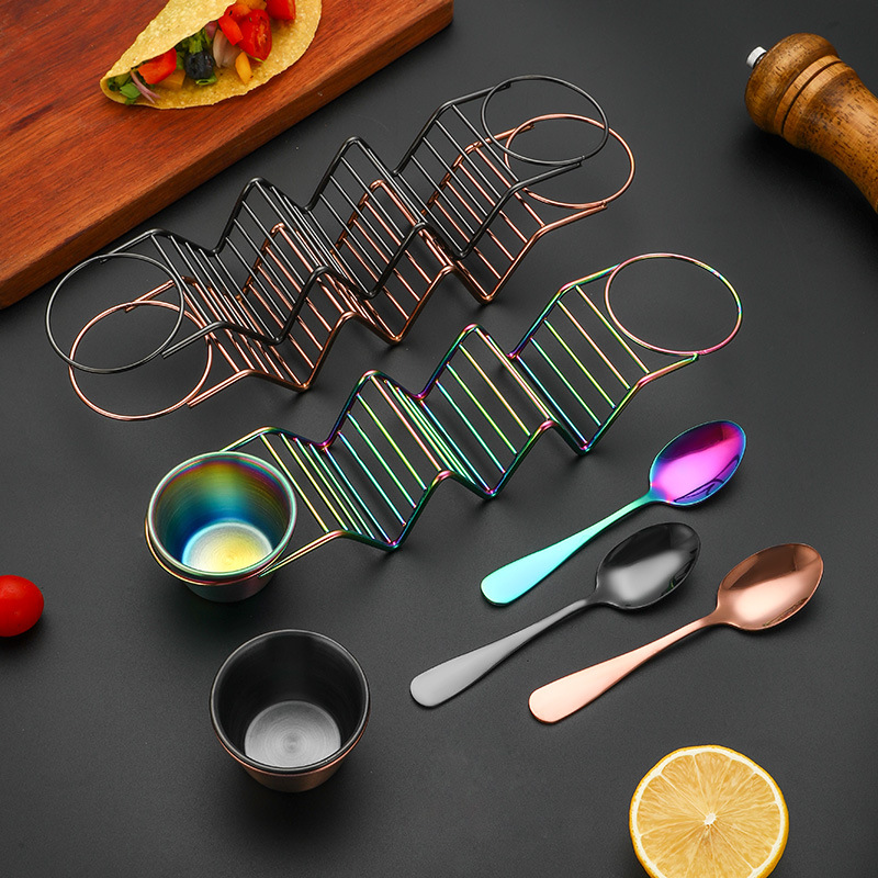 Cross Border 201 Stainless Steel Burrito Rack With Sauce Cup Taco Holder Pancake Rack Tacos Rack