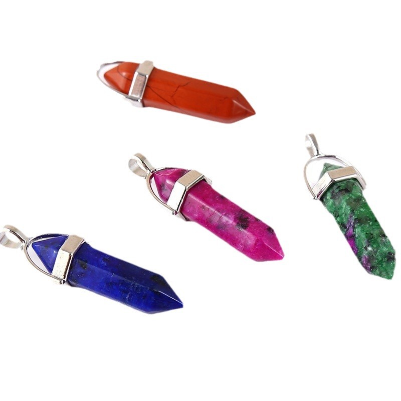 Amazon Best Selling Natural Amethyst Rose Quartz White Crystal Double Pointed Hexagonal Column Pendant Bullet Necklace Wholesale