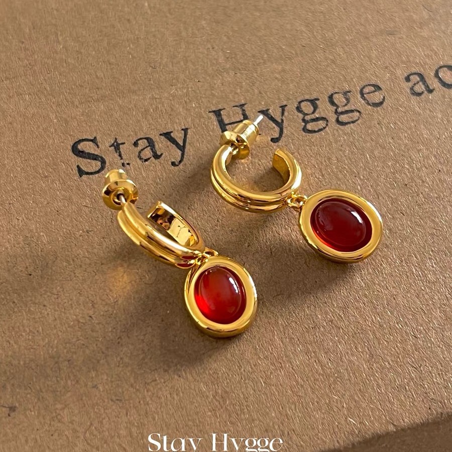 EVESENSE Original Monica Series Vintage Red Agate Earrings Fritillaria High-grade Light Luxury Niche Design Earrings