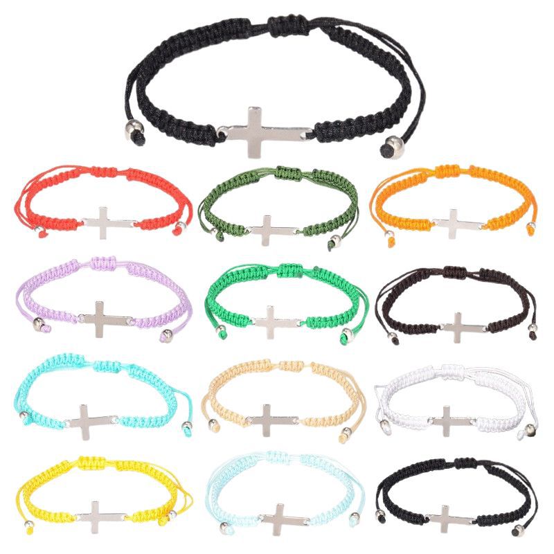 European and American Popular Hand-Woven Titanium Steel Cross Bracelet Cross-Border Jewelry Wholesale Amazon Popular Couple Bracelet