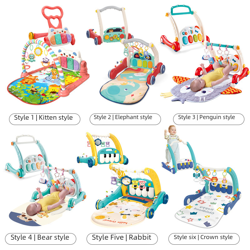 Cross-Border Best-Selling Baby 2-in-1 Walker Stroller Pedal Piano Toy Newborn Baby Music Fitness Stand Crawling Mat
