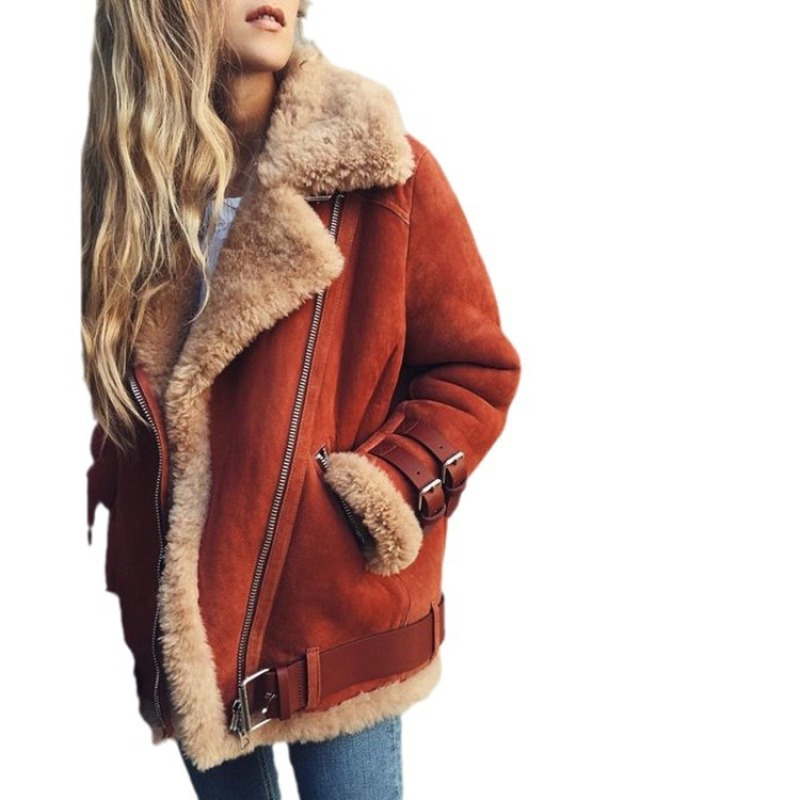 Hot Cross-border in stock Women's Cotton Coat Amazon Deerskin Velvet Locomotive Lambskin Coat Fur Women's Cotton Coat
