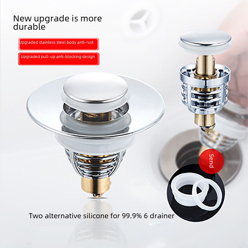 Wash basin leaking plug stainless steel deodorant bounce core press type sink drain wash basin universal accessories