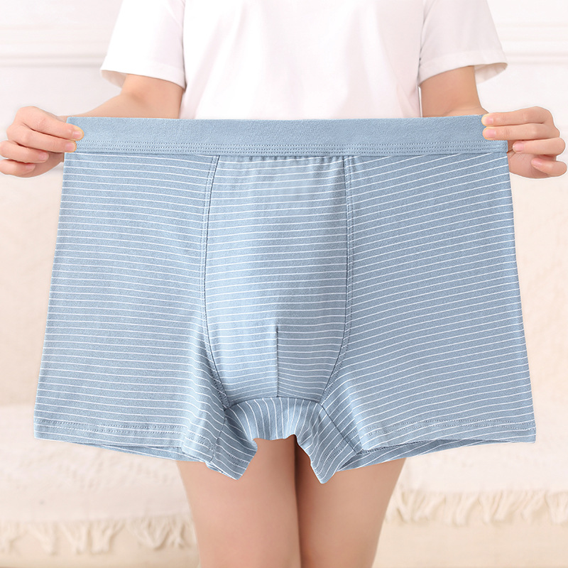 Хлопковые мужские трусы, боксеры, с высокой талией, свободные, дышащие, в полоску, большие размеры