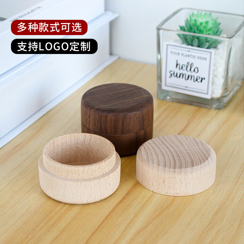 Round Wood Box Beech Round Ring Box Solid Wood Gift Box Earrings Necklace Mini Jewelry Storage Box