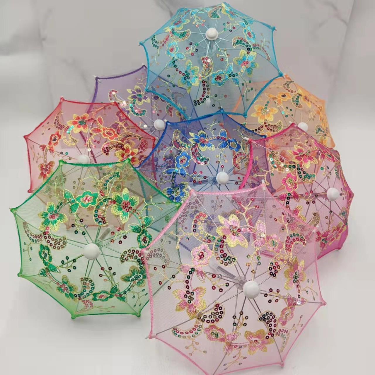 Factory Supply Traditional Craft Umbrella Embroidery Lace Embroidery Umbrella Color Film Children's Small Flower Umbrella Tourism Crafts