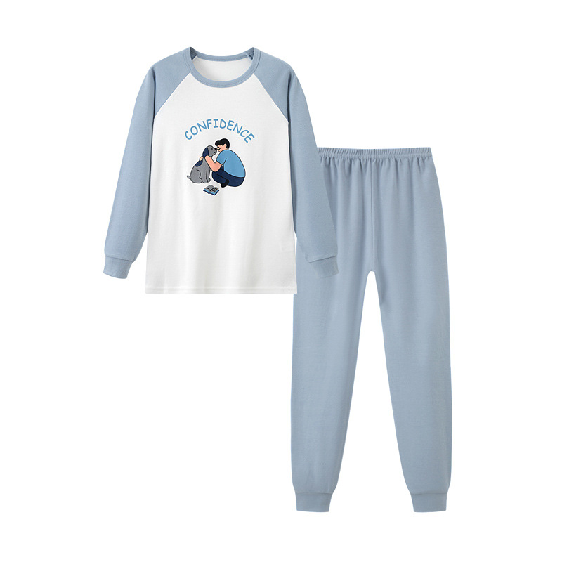 New Teen Cartoon Pure Cotton Student Autumn Clothes Autumn Pants Set Thin Men's and Women's Middle and Large Children's Thermal Underwear Home Clothes