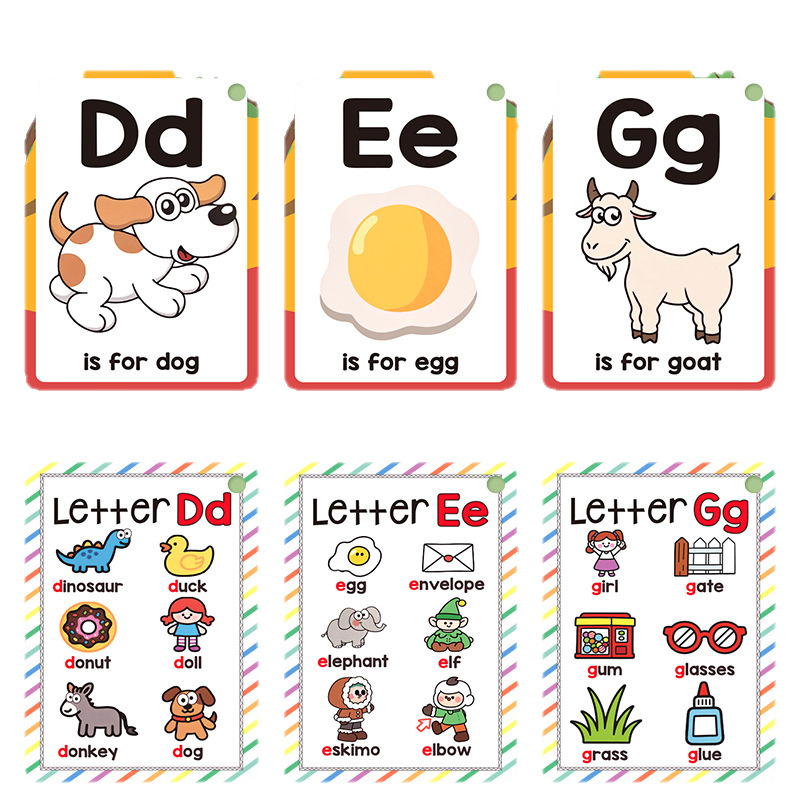 Cross-Border 26 English Alphabet Cards for Kidsren Early Education Flash Cards to Learn Color Animal Alphabet Enlightenment Cognitive Cards