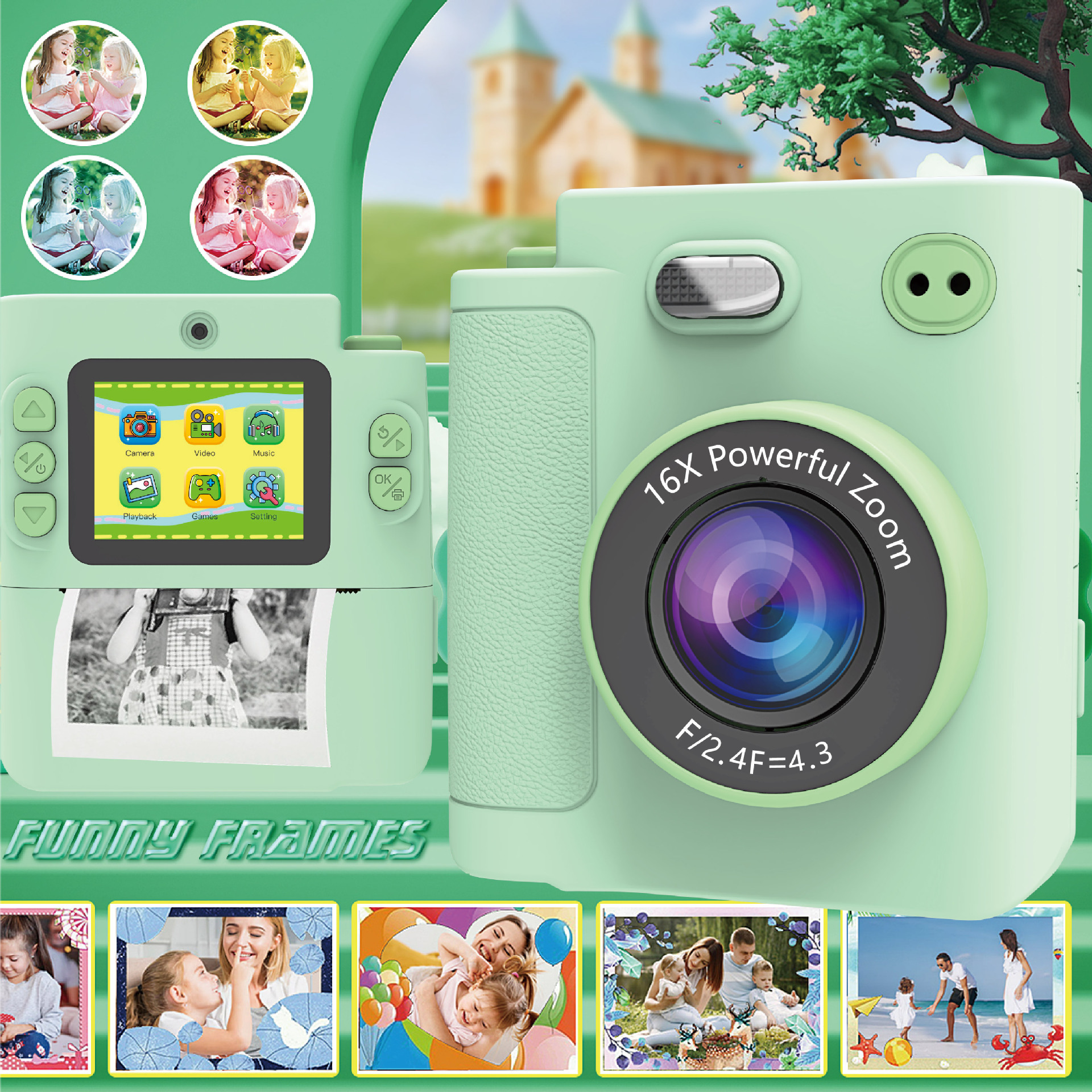 Customized New Instant Camera for Children, Digital Cute Mini Photo Printing High-Definition Camera Film Toy