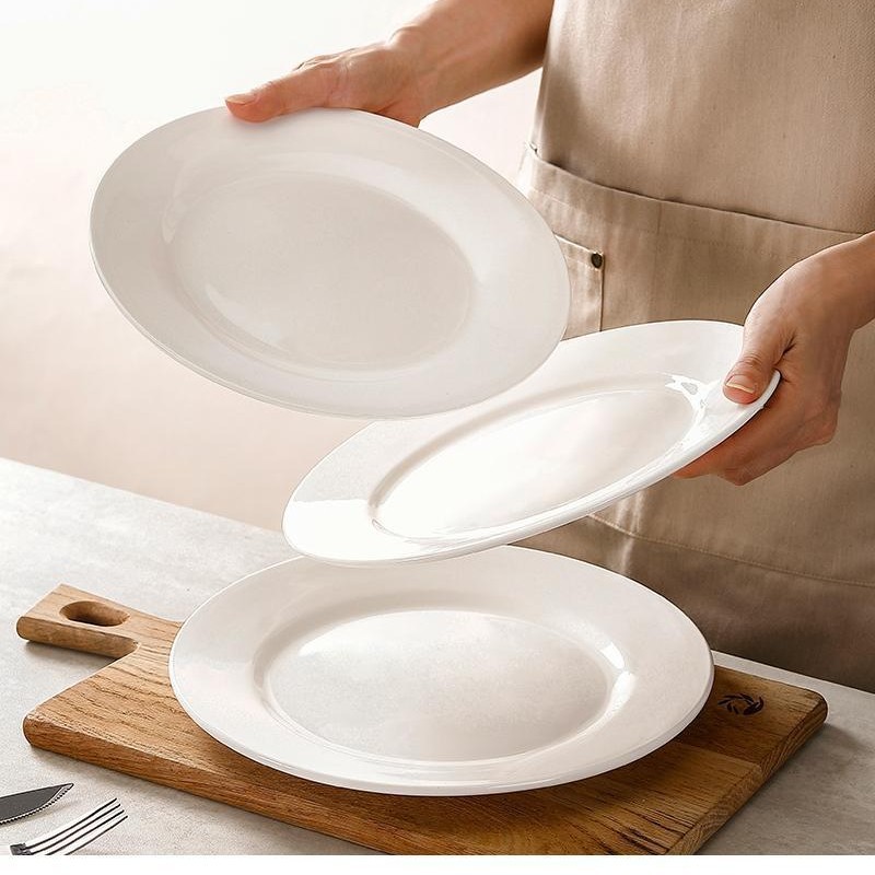 Плоская тарелка, мелкая тарелка, чисто белая керамическая тарелка, домашняя посуда, тарелка для стейка в отеле, западная посуда