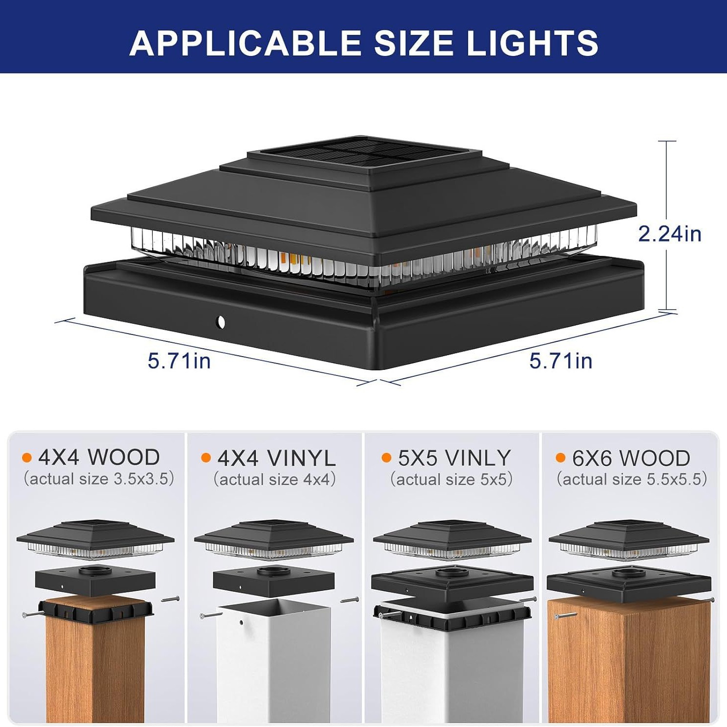 Outdoor solar column light 2 lighting modes 16 LED solar column cover lights suitable for deck fence