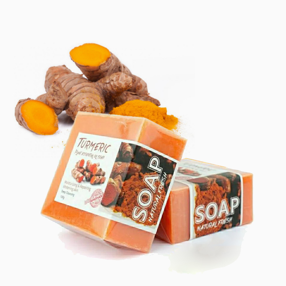 Cross-border foreign trade hot sale small batch turmeric soap essential oil soap handmade soap Refreshing Cleansing turmeric soap English ginger soap