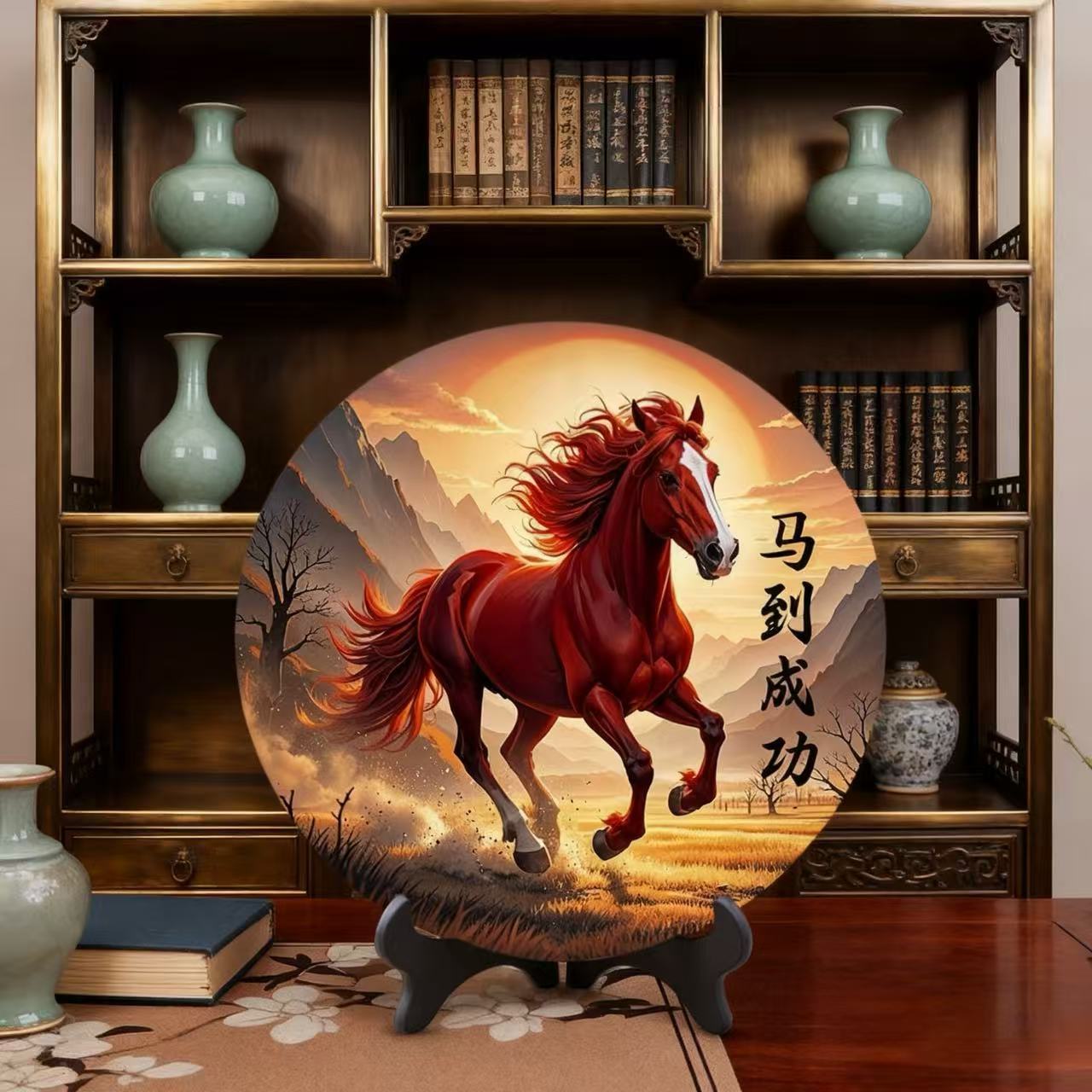High-Definition Chinese-Style Density Board Round Desktop Ornaments for Living Room, Entrance Hall, Study, Office, High-End Decoration