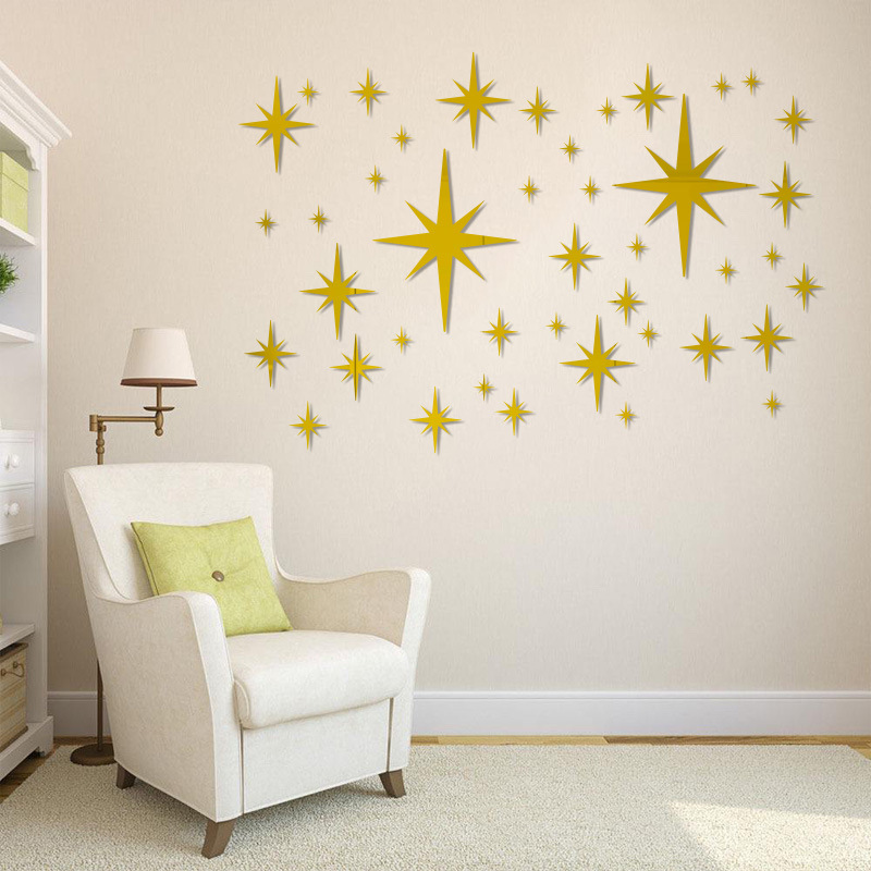 Octagonal Star 42 Pieces, 84 Combinations of Mirror Wall Stickers, Factory Stores, Self-Produced and Sold, with Adhesive Pads, Can Be Made in Size