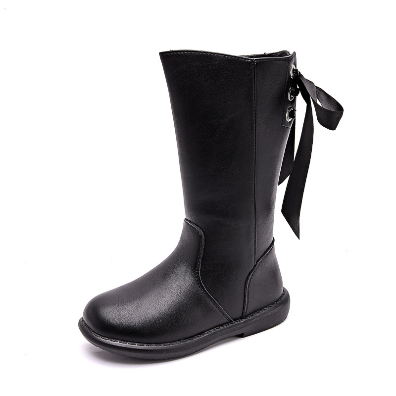 Little Bear 2025 Autumn/Winter Girls' High Cotton Boots with Fleece Lining, Princess Riding Boots, Korean Style Long Boots with Fleece and Thickened Padding