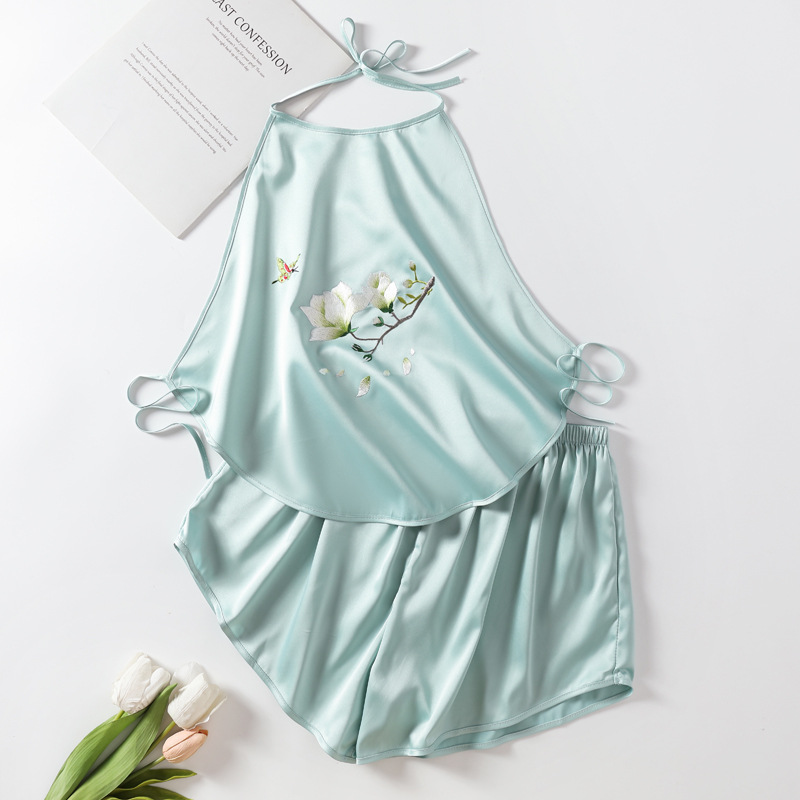 Embroidered Embroidered Bellyband Women's Adult Double-Layer Artificial Silk Underwear Embroidered Retro Pajamas Sexy suit Sling