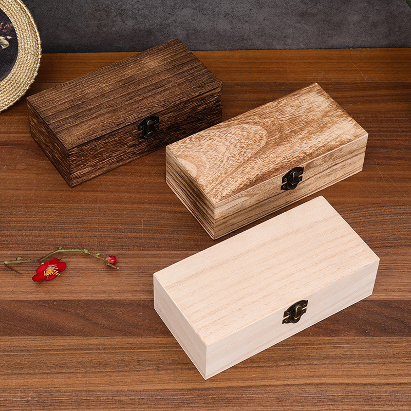 in stock Simple Tung Wood Box Rectangular Flip Wooden Storage Box Vintage Gift Packaging Wooden Box