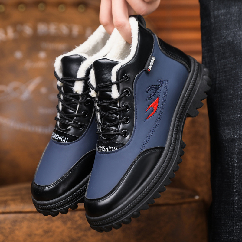 Winter New Style Velvet Thickened Snow Boots Men's Fashionable Cotton Shoes Casual High-Top Dad Shoes Middle-Aged and Elderly Warm Shoes