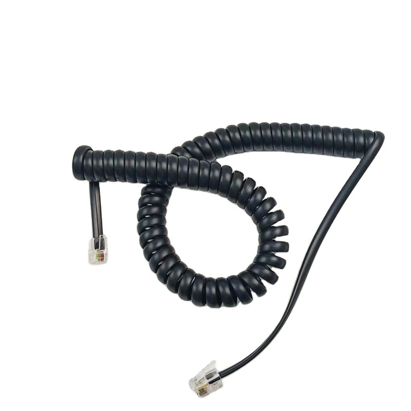 Landline Handset Black 4-Core Pvc Spiral Spring Cord Retractable Connection Cable Finished Telephone Cross-Border Hot Sale