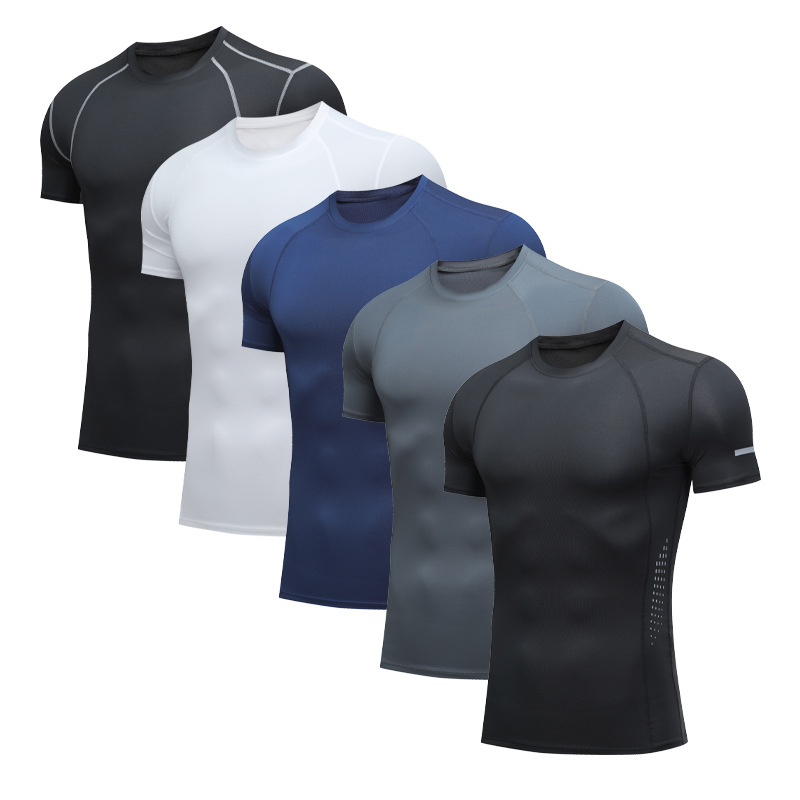 Tight Men's High Elastic Short Sleeve Quick-drying Top Sports Fitness Clothes Sweat-wicking Basketball Football Training Breathable Running
